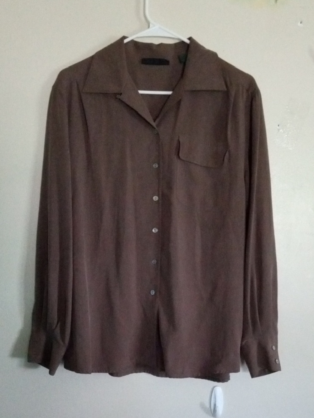 Pure Silk Taupe Blouse from Embassy Row Petites 10P